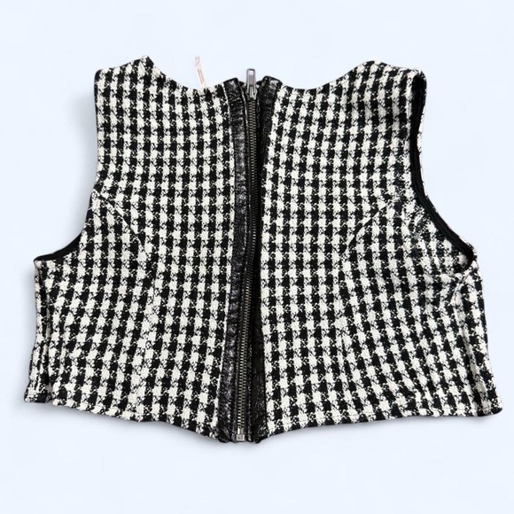 Free People Houndstooth Zip Back Crop Top - Picture 2 of 5